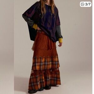 Free People Country Flair Lace Layered Maxi Skirt